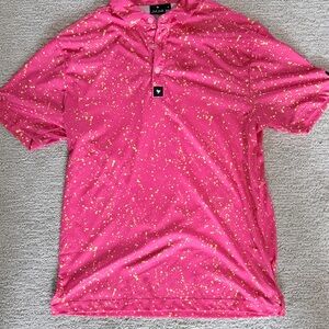 Bad Birdie Vibrant Pink Polo with Gold Speckles